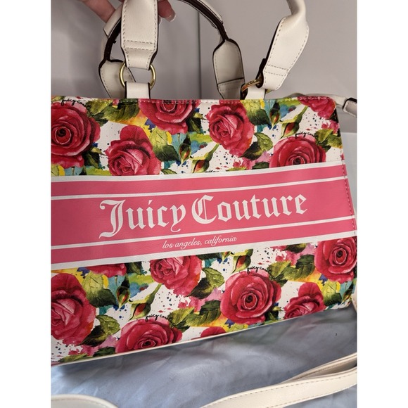 Juicy Couture Multi Rose Crossbody Gold Color Hardware Pink & White Handles - Picture 8 of 12